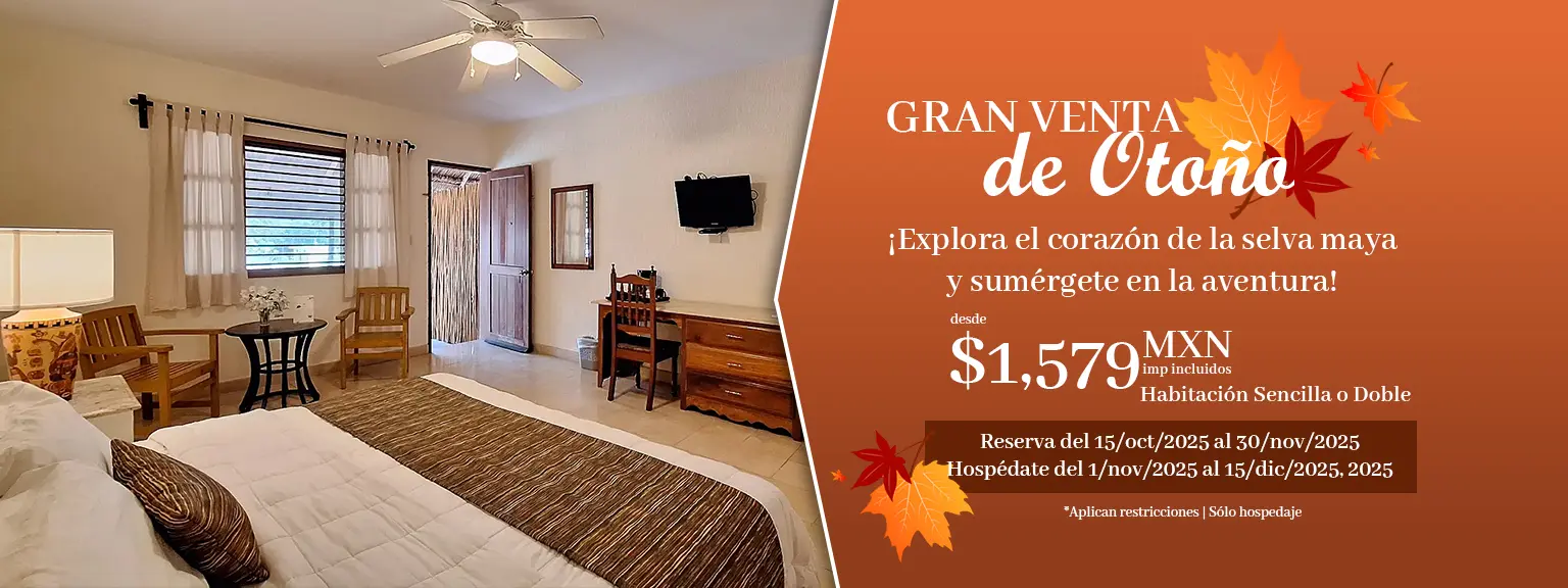Oferta Especial de Otoño, Hospedaje Hotel Villas Chicanná, Hotel en Xpujil, Campeche